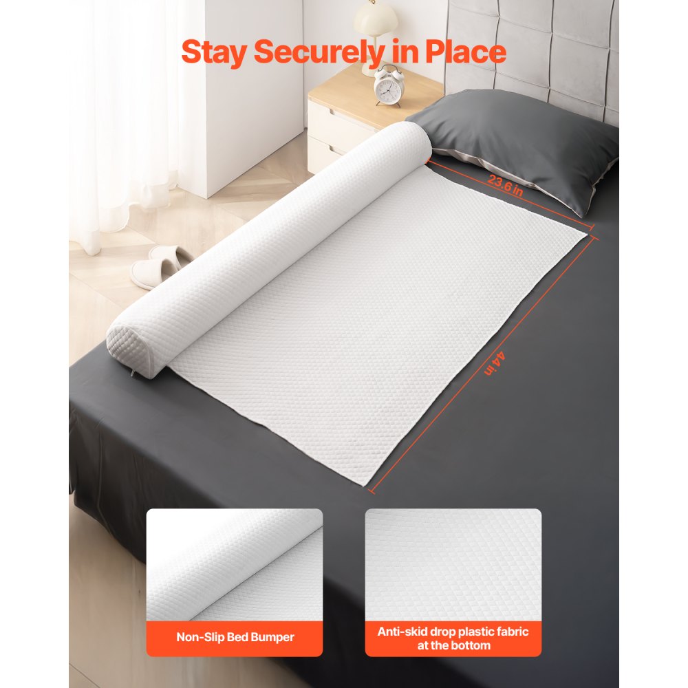 VEVOR Bed Bumper for Toddlers, 52-inch Inflatable Bed Guard Rail with Safety Flap, 2-Pack Toddler Bedrail Bumpers with Non-Slip Bottom & Machine-Washable Cover for Twin, Full, Queen and King Beds
