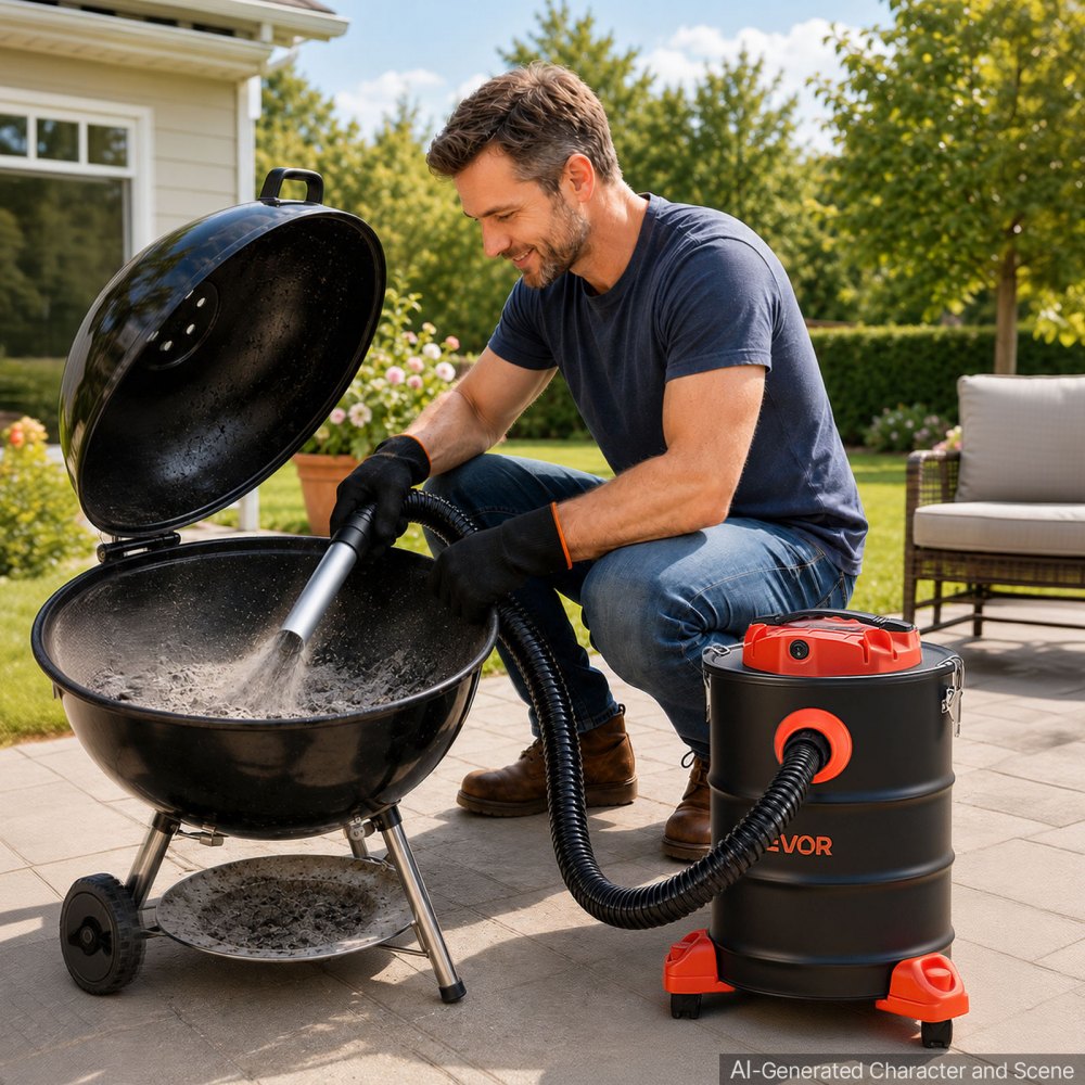 VEVOR Ash Vacuum 6 Gallon, 1200W Powerful Fireplace Cleaner with Casters, for Fireplaces, Pellet Stoves, Wood Stoves, Fire Pits, Grills, Steel Body, Double Stage Filtration, 5 FT Hose, Black & Orange