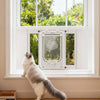 VEVOR Cat Door for Window, Adjustable to Fit Window Width 23"-28", 4 Secure Lock Modes, Aluminum Frame and High-Transparency Glass, Magnetic Closure, Weatherproof Quick-Fit Pet Door for Cats, White