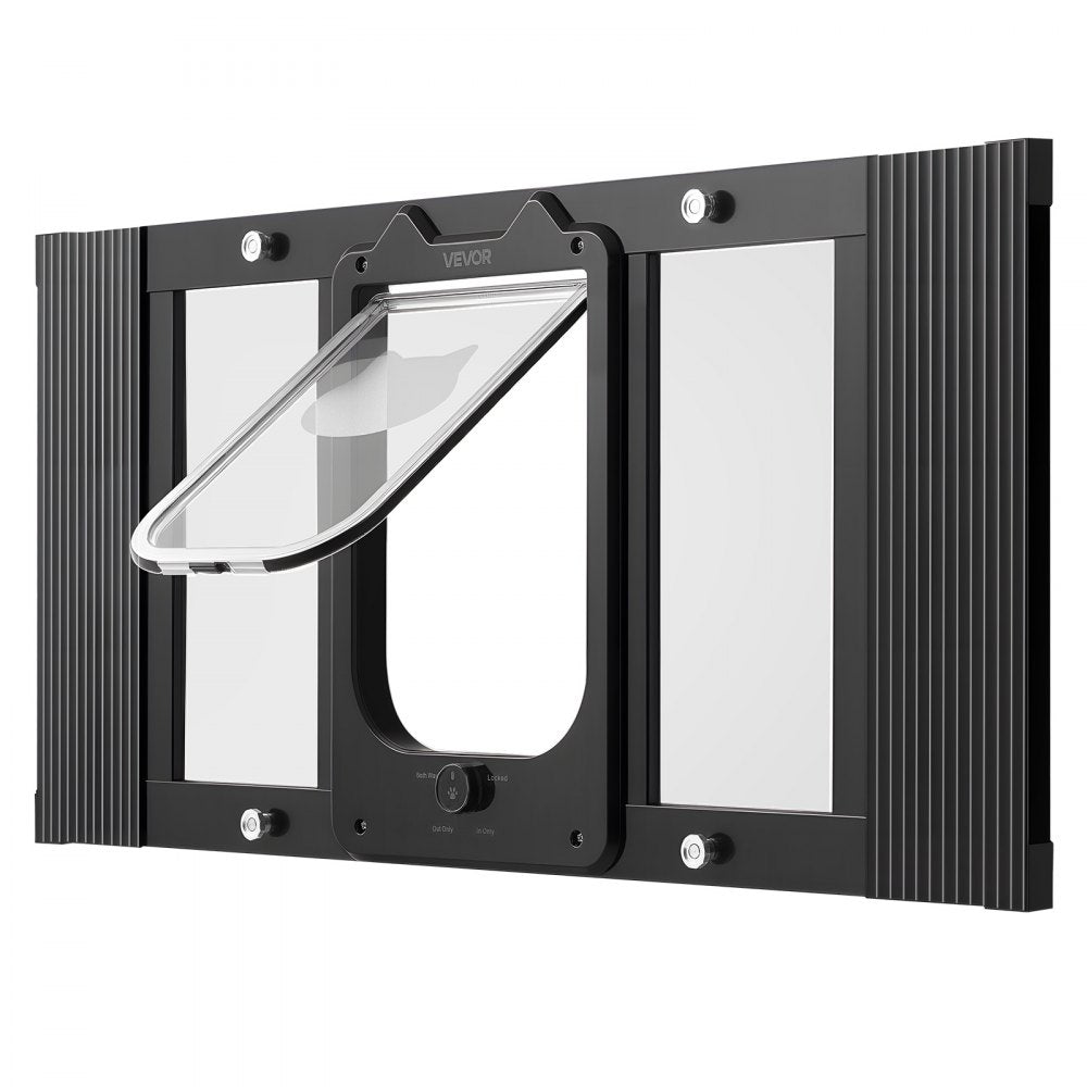 VEVOR Cat Door for Window, Adjustable to Fit Window Width 27"-32", 4 Secure Lock Modes, Aluminum Frame and High-Transparency Glass, Magnetic Closure, Weatherproof Quick-Fit Pet Door for Cats, Black