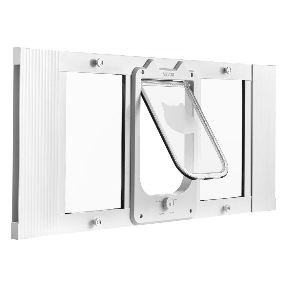 VEVOR Cat Door for Window, Adjustable to Fit Window Width 31"-36", 4 Secure Lock Modes, Aluminum Frame and High-Transparency Glass, Magnetic Closure, Weatherproof Quick-Fit Pet Door for Cats, White