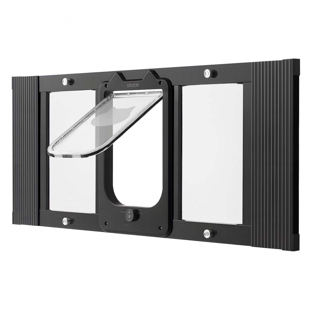 VEVOR Cat Door for Window, Adjustable to Fit Window Width 31"-36", 4 Secure Lock Modes, Aluminum Frame and High-Transparency Glass, Magnetic Closure, Weatherproof Quick-Fit Pet Door for Cats, Black