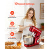 VEVOR Stand Mixer, 6 QT Electric Kitchen Mixer, 300W Dough-Mixer, 10 Speeds Tilt-head Food-Mixer with Stainless Steel Bowl, Dough Hook, Whisk, Beater, for Baking, Mixing, Whipping & Kneading, Red