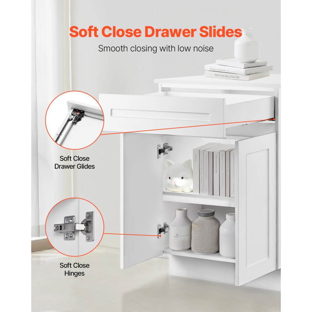 VEVOR White Shaker Base Cabinet with Drawer, 24-Inch Unassembled Drawer Base Cabinet, 24" W x 24" D x 34.5" H Ready to Assemble Cabinet with Soft-Close Doors and Adjustable Shelf, for Home Office