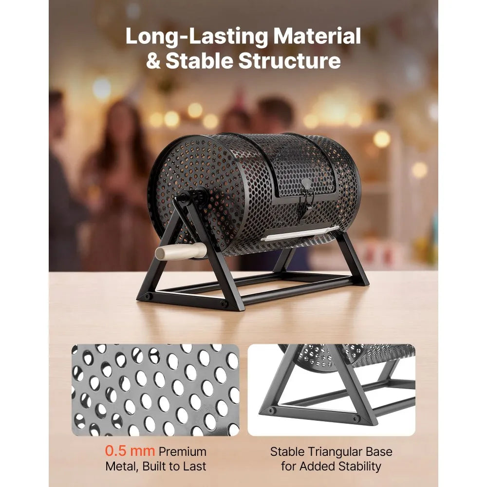VEVOR Raffle Ticket Spinner, 11.6" x 6.6" Holds 2500 Tickets or 100 Ping Pong Balls, Raffle Drum Lottery Spinning Cage with Reinforced Handle, Stable Triangular Stand, for Events and Gatherings, Black