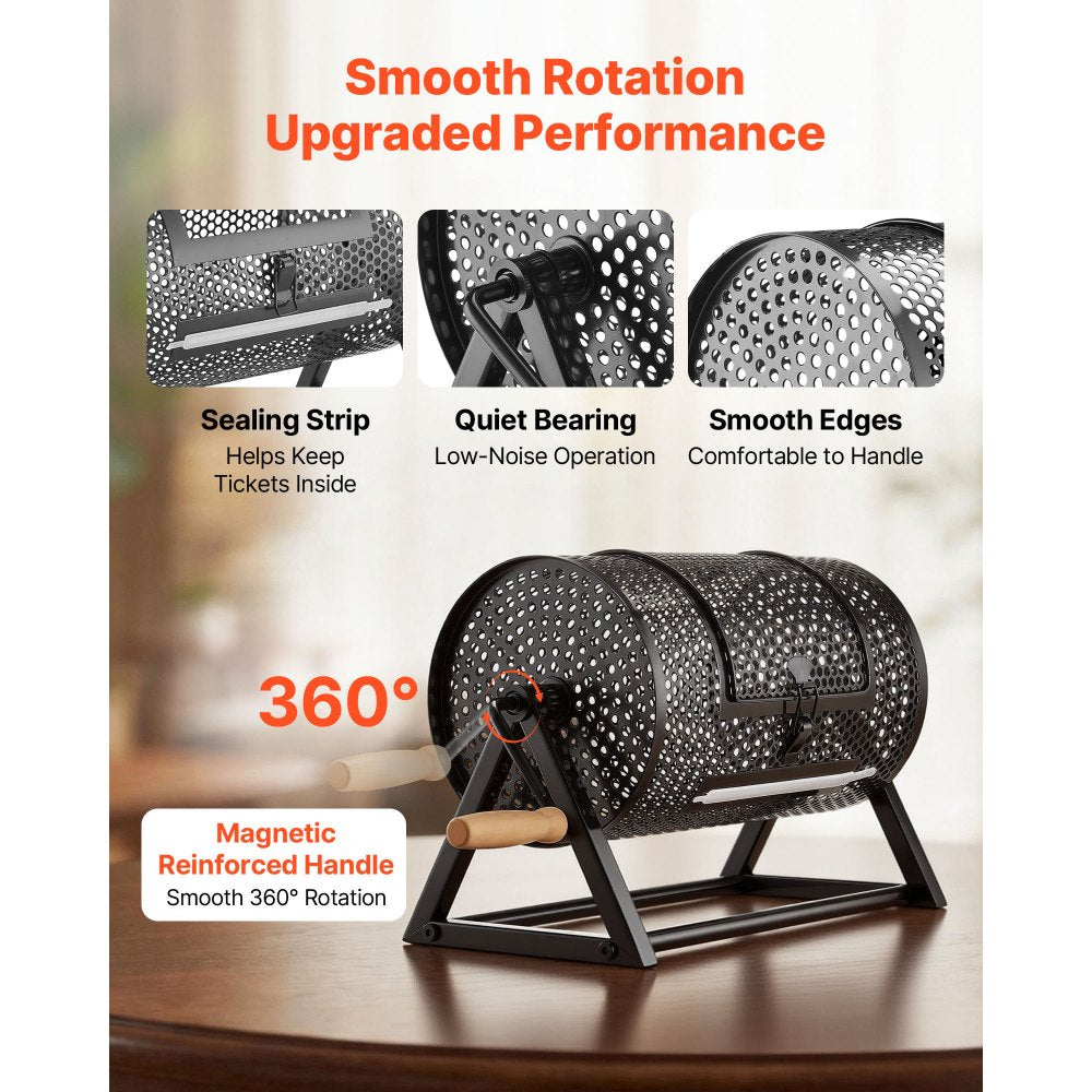 VEVOR Raffle Ticket Spinner, 11.6" x 6.6" Holds 2500 Tickets or 100 Ping Pong Balls, Raffle Drum Lottery Spinning Cage with Reinforced Handle, Stable Triangular Stand, for Events and Gatherings, Black