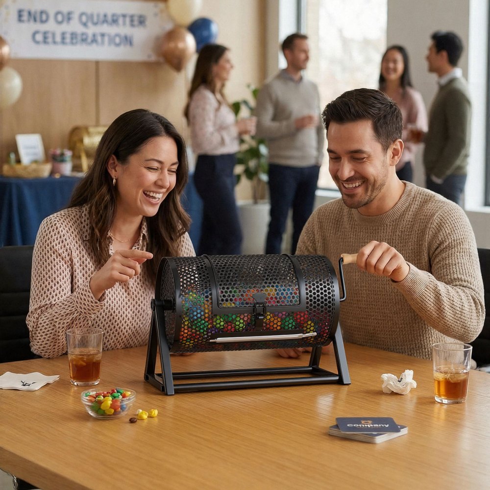 VEVOR Raffle Ticket Spinner, 11.6" x 6.6" Holds 2500 Tickets or 100 Ping Pong Balls, Raffle Drum Lottery Spinning Cage with Reinforced Handle, Stable Triangular Stand, for Events and Gatherings, Black