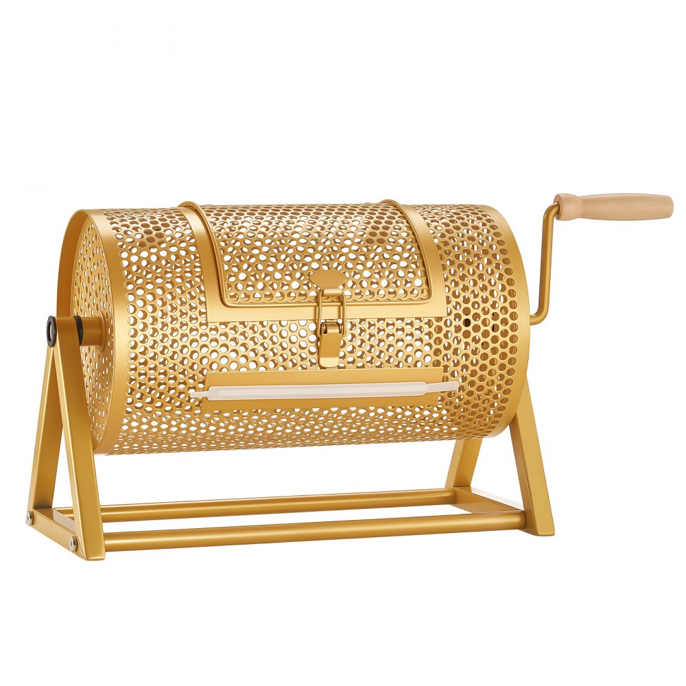 VEVOR Raffle Ticket Spinner, 11.6" x 6.6" Holds 2500 Tickets or 100 Ping Pong Balls, Raffle Drum Lottery Spinning Cage with Reinforced Handle, Stable Triangular Stand, for Events and Gatherings, Gold
