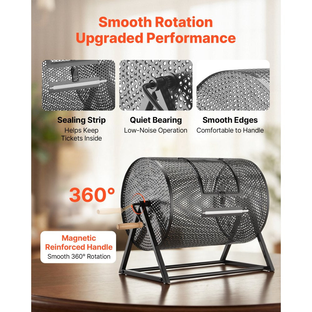 VEVOR Raffle Ticket Spinner, 16.1" x 11.9" Holds 5000 Tickets or 200 Ping Pong Balls, Raffle Drum Lottery Spinning Cage with Reinforced Handle, Stable Triangular Stand, for Events, Gatherings, Black