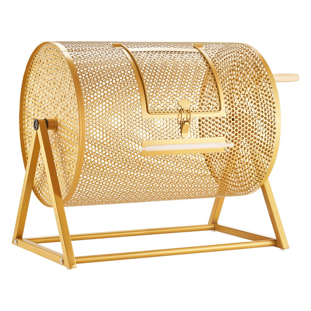 VEVOR Raffle Ticket Spinner, 16.1" x 11.9" Holds 5000 Tickets or 200 Ping Pong Balls, Raffle Drum Lottery Spinning Cage with Reinforced Handle, Stable Triangular Stand, for Events and Gatherings, Gold