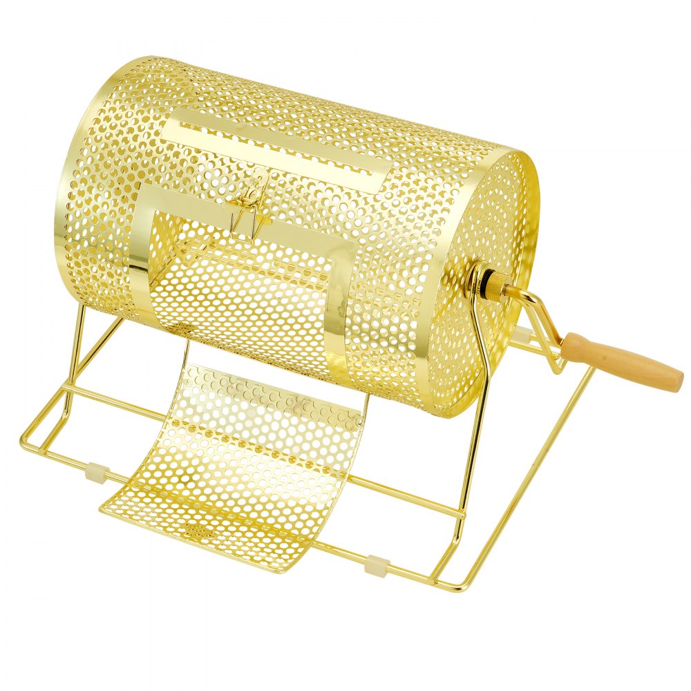 VEVOR Raffle Drum,Holds 2500 Tickets or 100 Ping Pong Balls, Metal Lottery Spinning Drawing with Wooden Turning Handle,11.6 x Ø7.48 inch Brass Plated Raffle Ticket Spinning Cage, for Bingo Ballot Pa