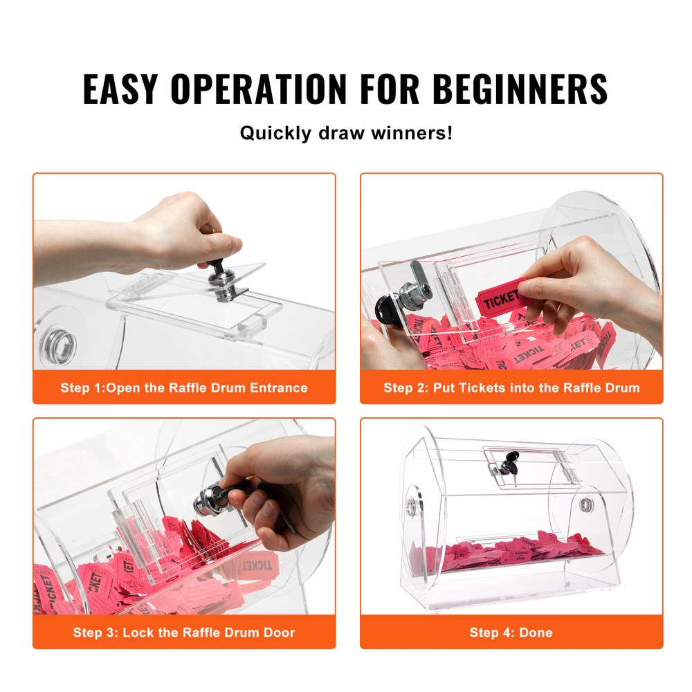 VEVOR Acrylic Raffle Drum,Professional Raffle Ticket Spinning Cage with 2 Keys, Transparent Lottery Spinning Drawing, Holds 5000 Tickets or 200 Raffle Balls, Raffle Ticket Box for Lottery Games Bingo