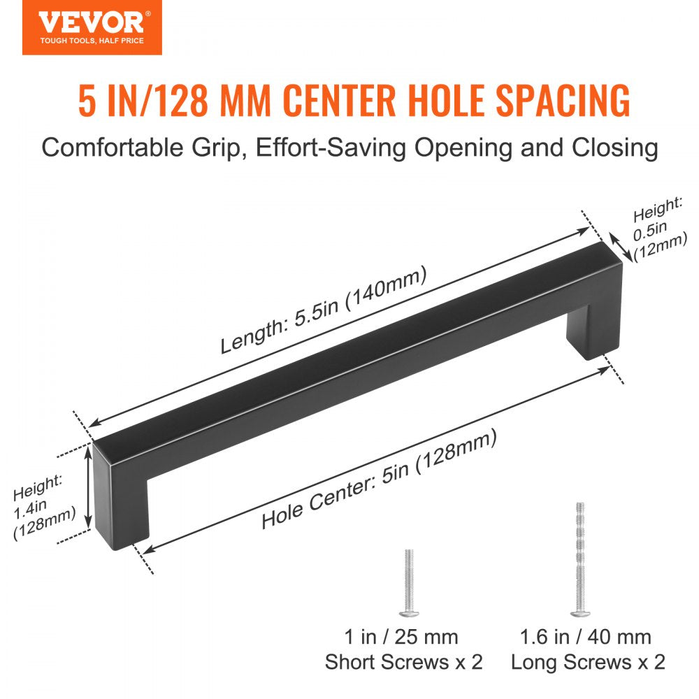 VEVOR 30 Pack Cabinet Pulls, 5.03in / 128mm Center to Center Slim Square Kitchen Cabinet Drawer, Stainless Steel Modern Kitchen Cupboard Door Handles for Kitchen Bathroom Bar Hardware Matte Black