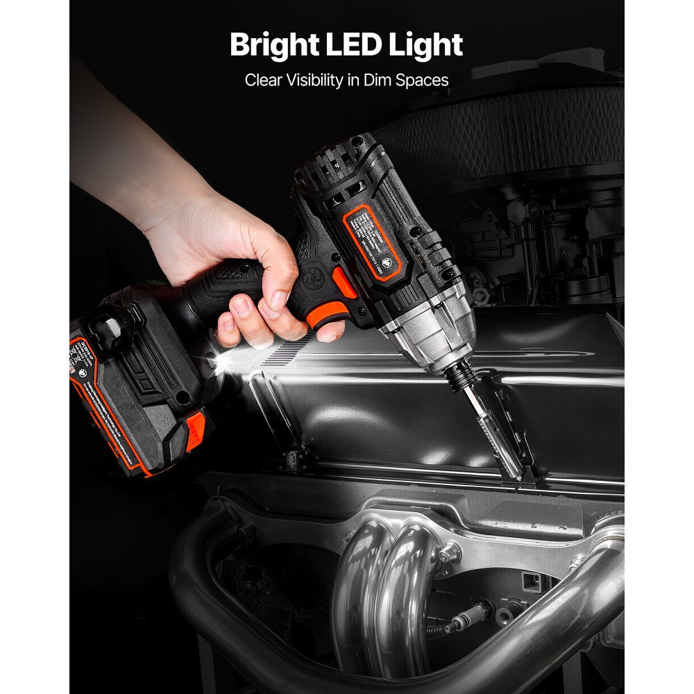 VEVOR Impact Driver, 1/4 Inch, 2800 RPM Max Speed, 20 V Powerful Motor, Electric Cordless Impact Driver Kit with Battery and Charger, 10 Bits, LED Work Light, for Furniture, Electrical, Home Repairs