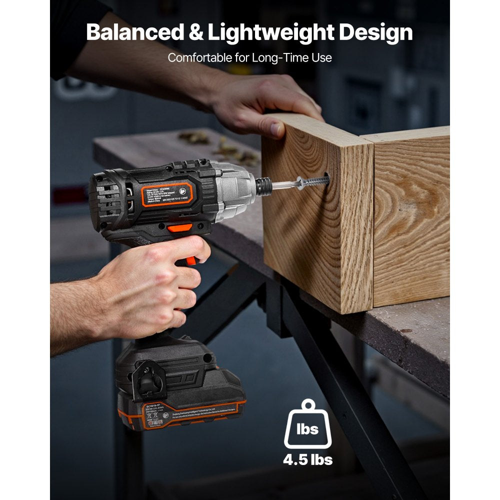 VEVOR Impact Driver, 1/4 Inch, 2800 RPM Max Speed, 20 V Powerful Motor, Electric Cordless Impact Driver Kit with Battery and Charger, 10 Bits, LED Work Light, for Furniture, Electrical, Home Repairs