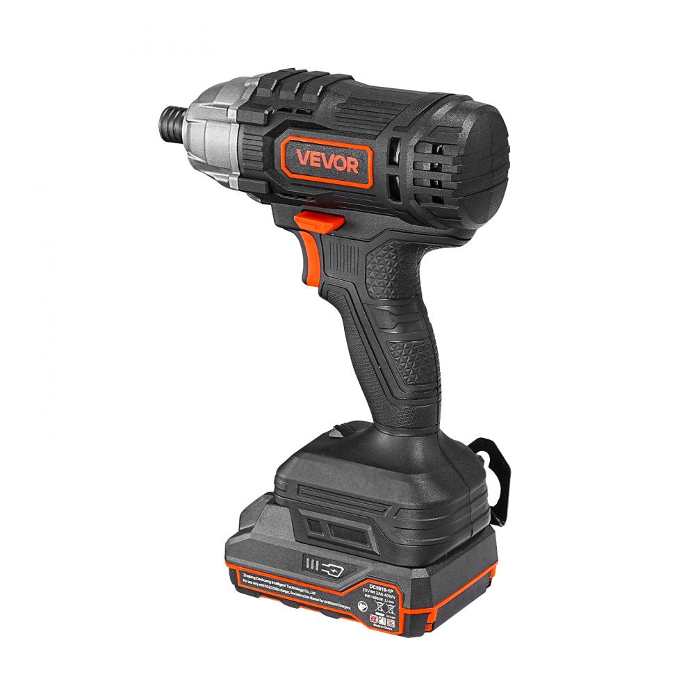 VEVOR Impact Driver, 1/4 Inch, 2800 RPM Max Speed, 20 V Powerful Motor, Electric Cordless Impact Driver Kit with Battery and Charger, 10 Bits, LED Work Light, for Furniture, Electrical, Home Repairs