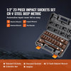 VEVOR Impact Socket Set with 1/2" Drive, Comprising 23 Pieces in SAE (7/16" -1") & Metric Measurements, 6 Point Cr-V Alloy Steel, Ideal for Car Maintenance, Includes Ratchet Handle and Durable Storage Case