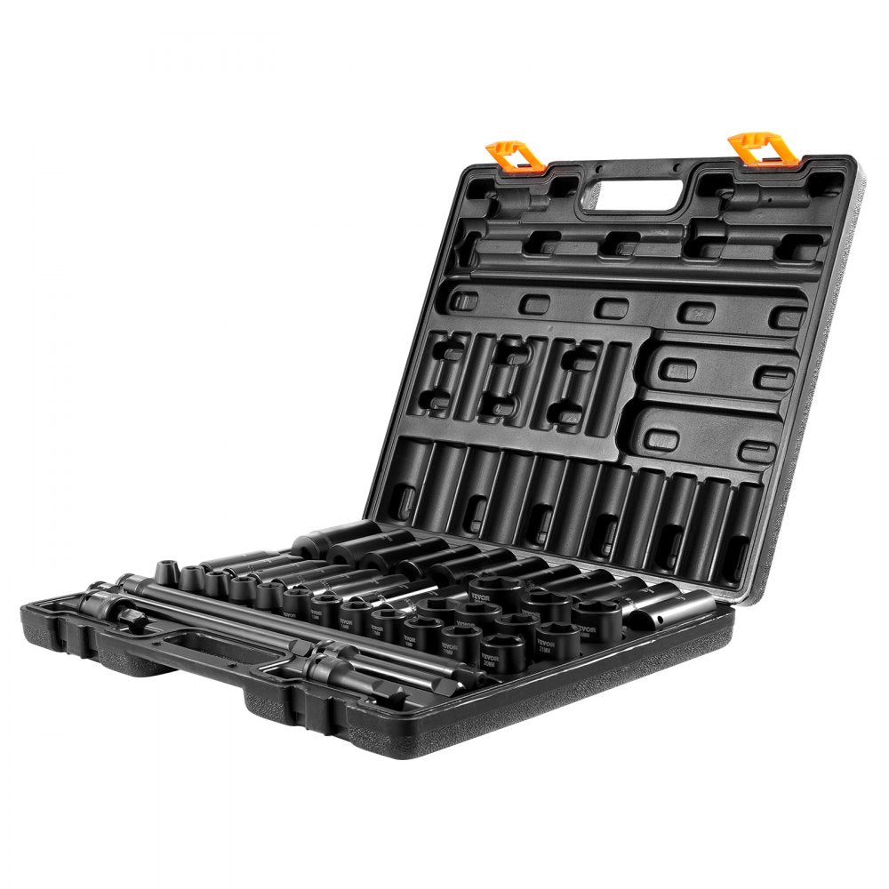 VEVOR Impact Socket Set 1/2 Inches 43 Piece Impact Sockets, Standard Socket Assortment, 1/2 Inches Drive Socket Set 6-Point Sockets Metric 9-30mm (Standard/Deep)