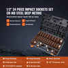 VEVOR 1/2" Drive Deep Impact Socket Set, 34pcs Socket Set Metric （8-36mm） 6 Point Cr-MO Alloy Steel for Auto Repair, Rugged Construction, Includes Heavy Duty Storage Case