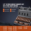 VEVOR 1/2" Drive Impact Socket Set, 13 Piece Deep Socket Set Metric 10-24mm, 6 Point CR-V Alloy Steel for Auto Repair, Easy-to-Read Size Markings, Rugged Construction, Includes Storage Case