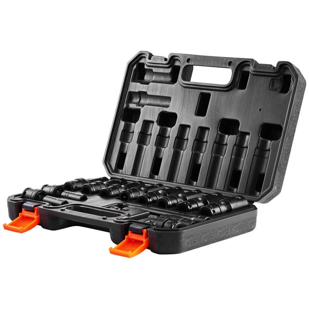 VEVOR 360 Degree Swivel Impact Socket Set, 3/8" Socket Set 14PCS Deep Universal Metric 10-19mm, 6 Point Cr-Mo Alloy Steel for Auto Repair, Easy-to-Read Size Markings, Rugged Construction, Storage Case