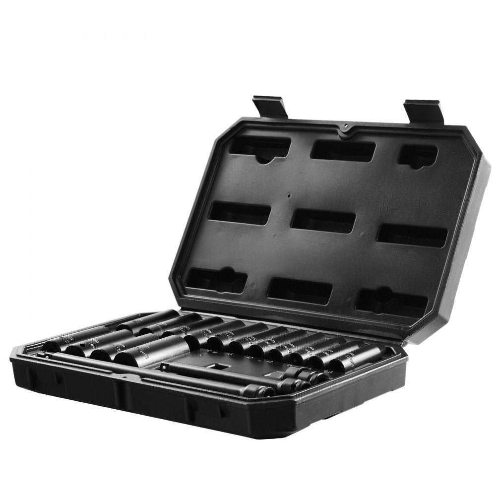 VEVOR Drive Impact Socket Set 3/8"  - 18 Piece Deep Socket Set Metric 8-22mm - 6 Point CR-V Alloy Steel for Auto Repair - Easy-to-Read Size Markings - Rugged Construction Includes Storage Case
