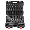 VEVOR Drive Impact Socket Set 1/2" - 65PCS Deep & Standard Socket Set SAE 3/8" to 1-1/4" and Metric 10-24mm, 6 Point CR-V & Cr-Mo Alloy Steel for Auto Repair - Easy-to-Read Size Markings, Storage Case