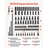 VEVOR Impact Socket Set, 3/8" Drive, 90-Piece Socket Set, 6 Point Sockets, SAE 1/4"-3/4" and Metric 6-19 mm, Easy to Identify, with Adapters, Sturdy Storage Case, Cr-Mo Alloy Steel for Vehicles Repair