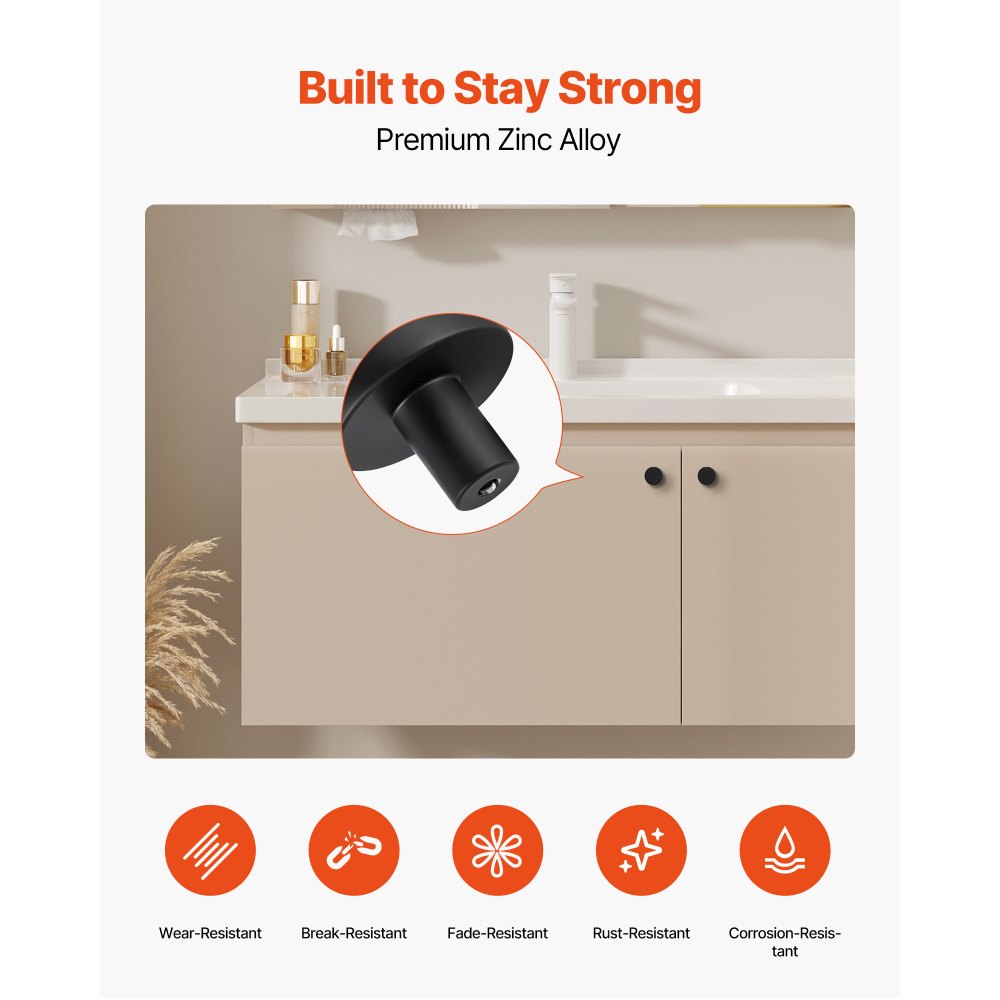 VEVOR Cabinet Knobs, 10 Pack, 1.26 Inch Black Zinc Alloy Drawer Pulls & Door Handles, Mushroom Kitchen Solid Knobs Dresser Handles, Cupboard Hardware with Screws for Bathroom Closet Cabinets Drawers