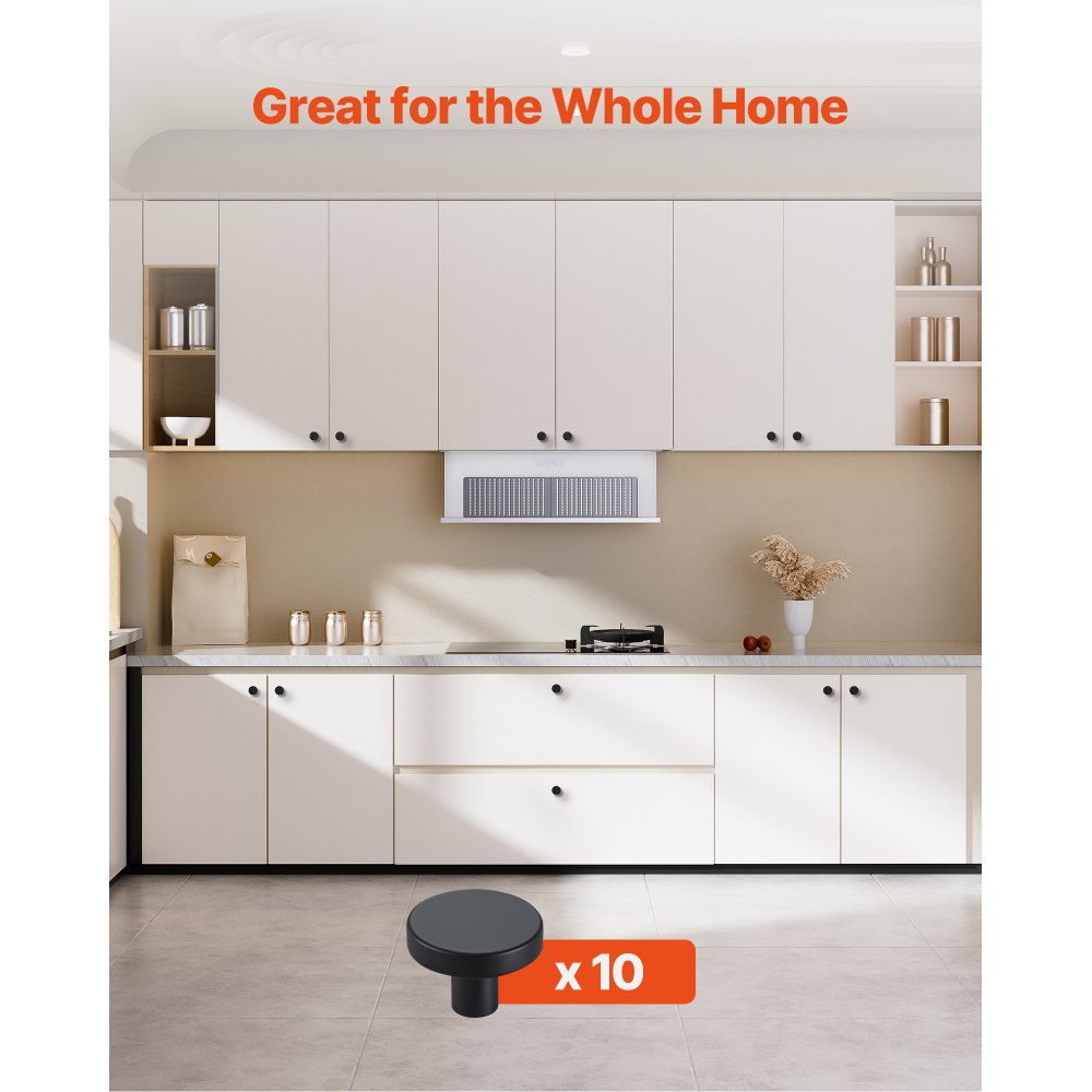 VEVOR Cabinet Knobs, 10 Pack, 1.26 Inch Black Zinc Alloy Drawer Pulls & Door Handles, Mushroom Kitchen Solid Knobs Dresser Handles, Cupboard Hardware with Screws for Bathroom Closet Cabinets Drawers