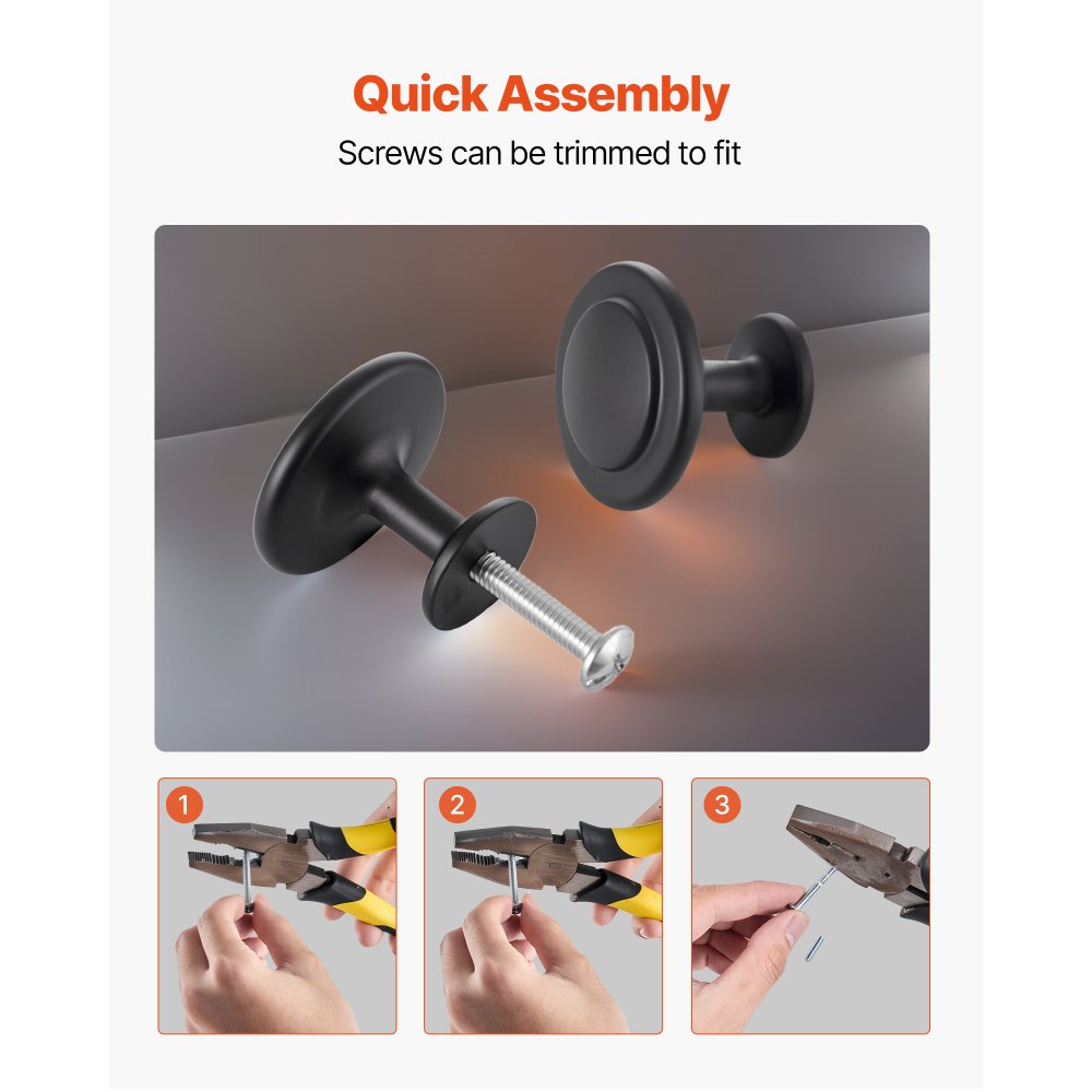 VEVOR Cabinet Knobs, 30 Pack, 1.22 Inch Black Zinc Alloy Drawer Pulls & Door Handles, Mushroom Kitchen Solid Knobs Dresser Handles, Cupboard Hardware with Screws for Bathroom Closet Cabinets Drawers