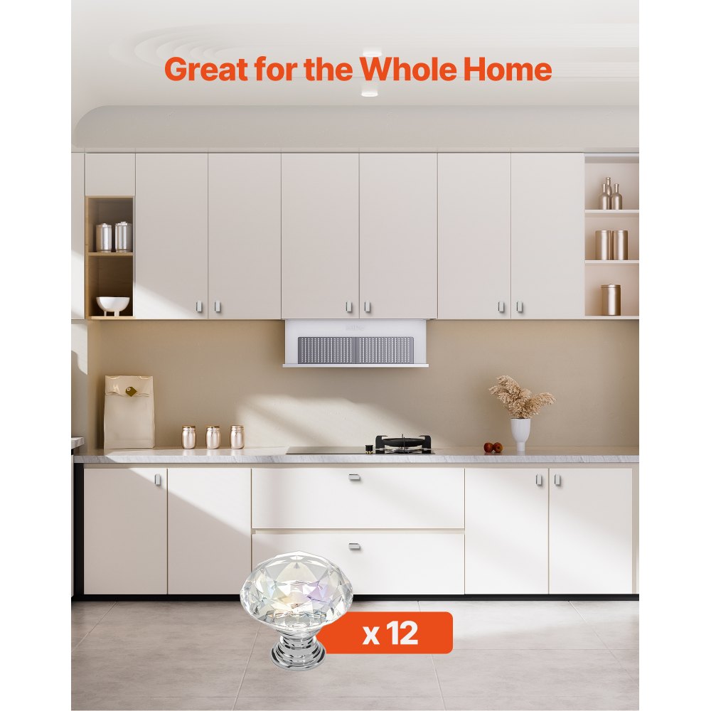 VEVOR Cabinet Knobs, 12 Pack, 1.22 Inch Acrylic & Zinc Alloy Drawer Pulls Door Handles, Diamond Kitchen Solid Knobs Dresser Handles, Cupboard Hardware with Screws for Bathroom Closet Cabinets Drawers