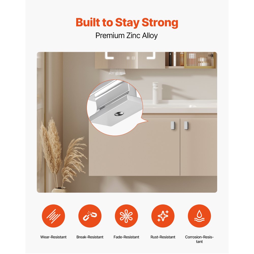VEVOR Cabinet Knobs, 10 Pack, 1.42 Inch Zinc Alloy Drawer Pulls Door Handles, Rectangular Kitchen Dresser Solid Knobs, Cupboard Hardware with Screws for Bathroom Closet Cabinets Drawers, Chrome Color
