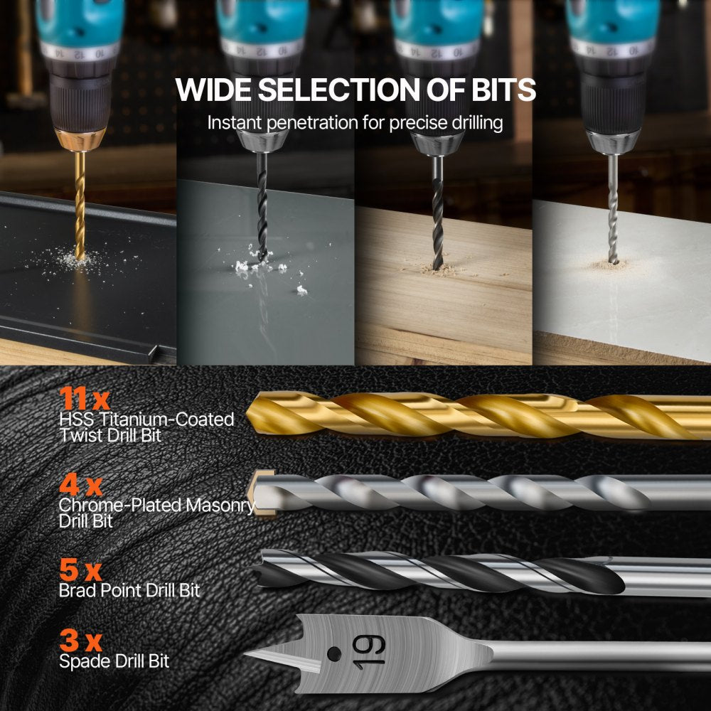 VEVOR Drill Bit Set, 101 Pieces Drill and Driver Bit Set, Screwdriver Bit Set Suitable for Wood Metal Cement Drilling and Screw Driving, Drill Bit Sets Combo Kit Assorted in Organized Carrying Case