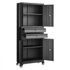 VEVOR Metal Storage Cabinet with Wheels, 180 lbs Shelf Load Capacity, 75" Tall Rolling Garage Tool Storage Cabinet with 4 Locking Doors and Adjustable Shelves, 2 Drawers, for Garage, Office, Home