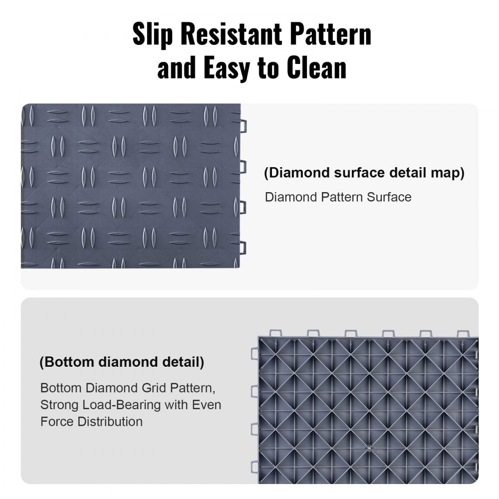VEVOR Garage Tiles Interlocking, 12 x 12 x 0.53 inch 25 Pack Garage Floor Covering Tiles, Non-Slip Double-Sided Texture Garage Flooring Tiles, for Garages, Basements, Repair Shops, Graphite Gray
