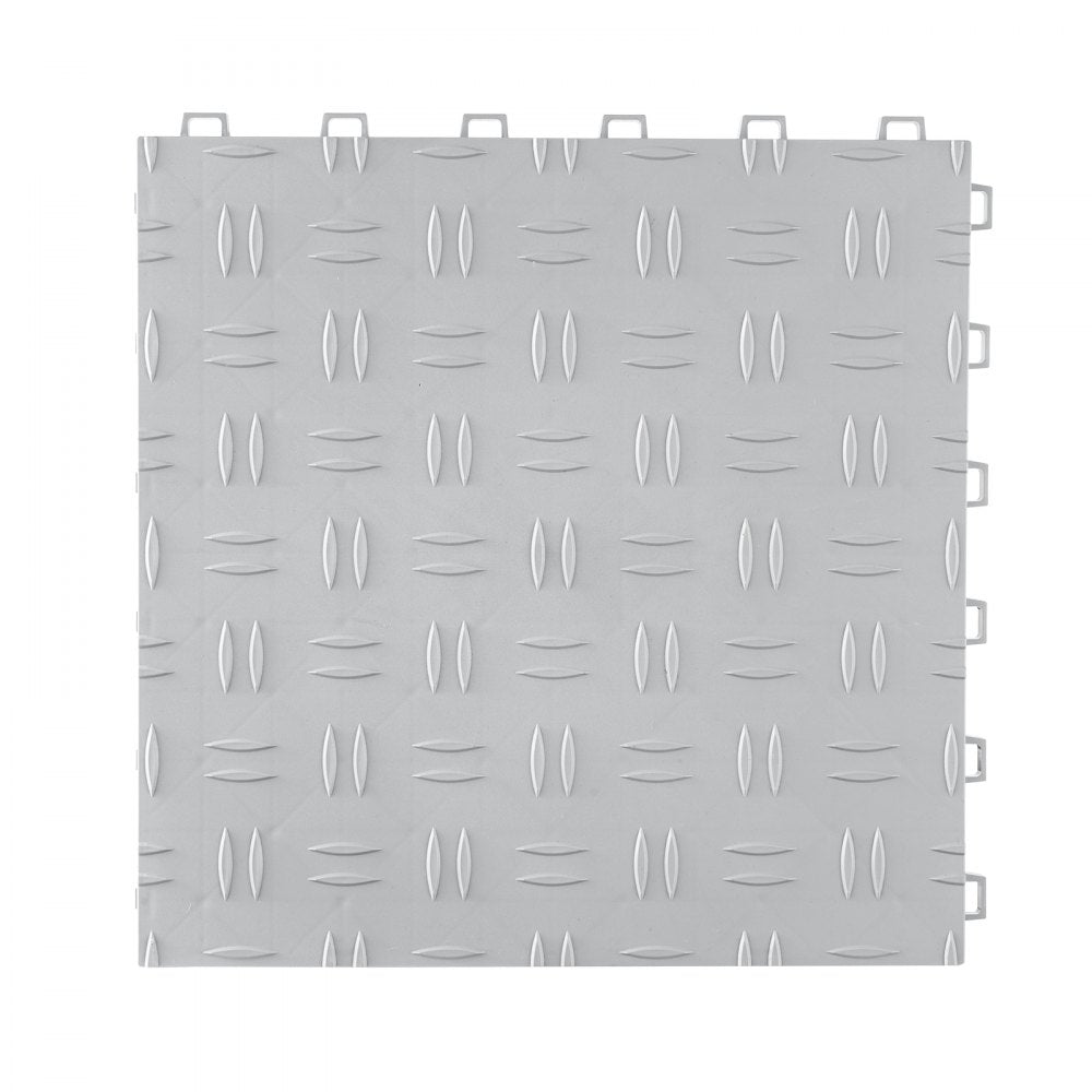 VEVOR Garage Tiles Interlocking, 12 x 12 x 0.53 inch 50 Pack Garage Floor Covering Tiles, Non-Slip Double-Sided Texture Garage Flooring Tiles, for Garages, Basements, Repair Shops, Silver