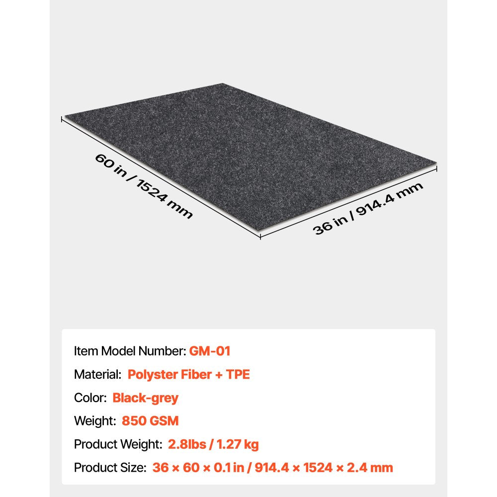 VEVOR Waterproof Garage Floor Mat for Under Car, 3'x5' Compact Size Heavy Duty Containment Mat with Strong Grip, Protects Garage Floor from Water, Mud and Oil, For Garages,Greenhouses,Entrance