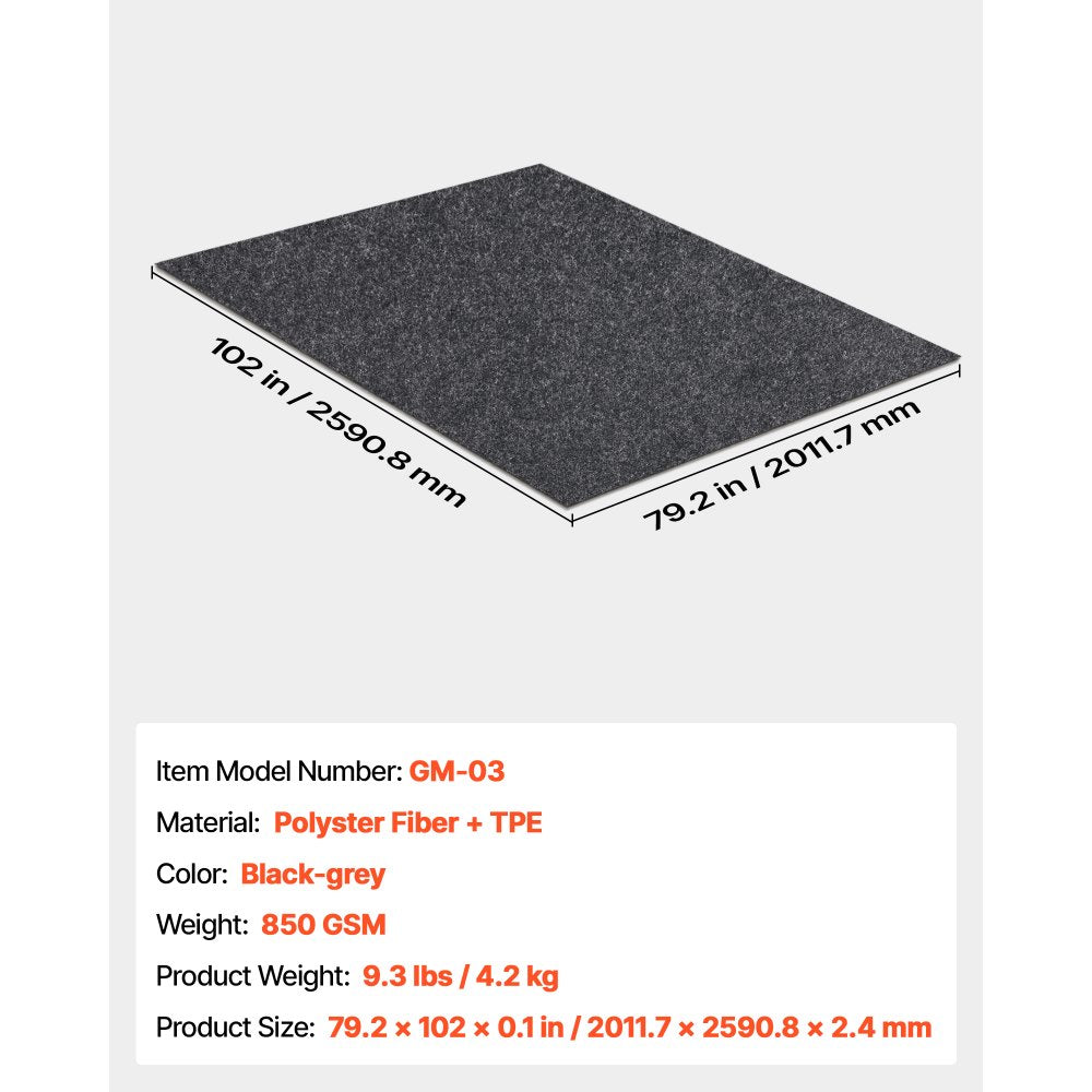 VEVOR Waterproof Garage Floor Mat for Under Car, Non-slip 6.6'x8.5' Compact Size Heavy Duty Containment Mat, Protects Garage Floor from Water, Mud and Oil, For Garages,Greenhouses,Entrance