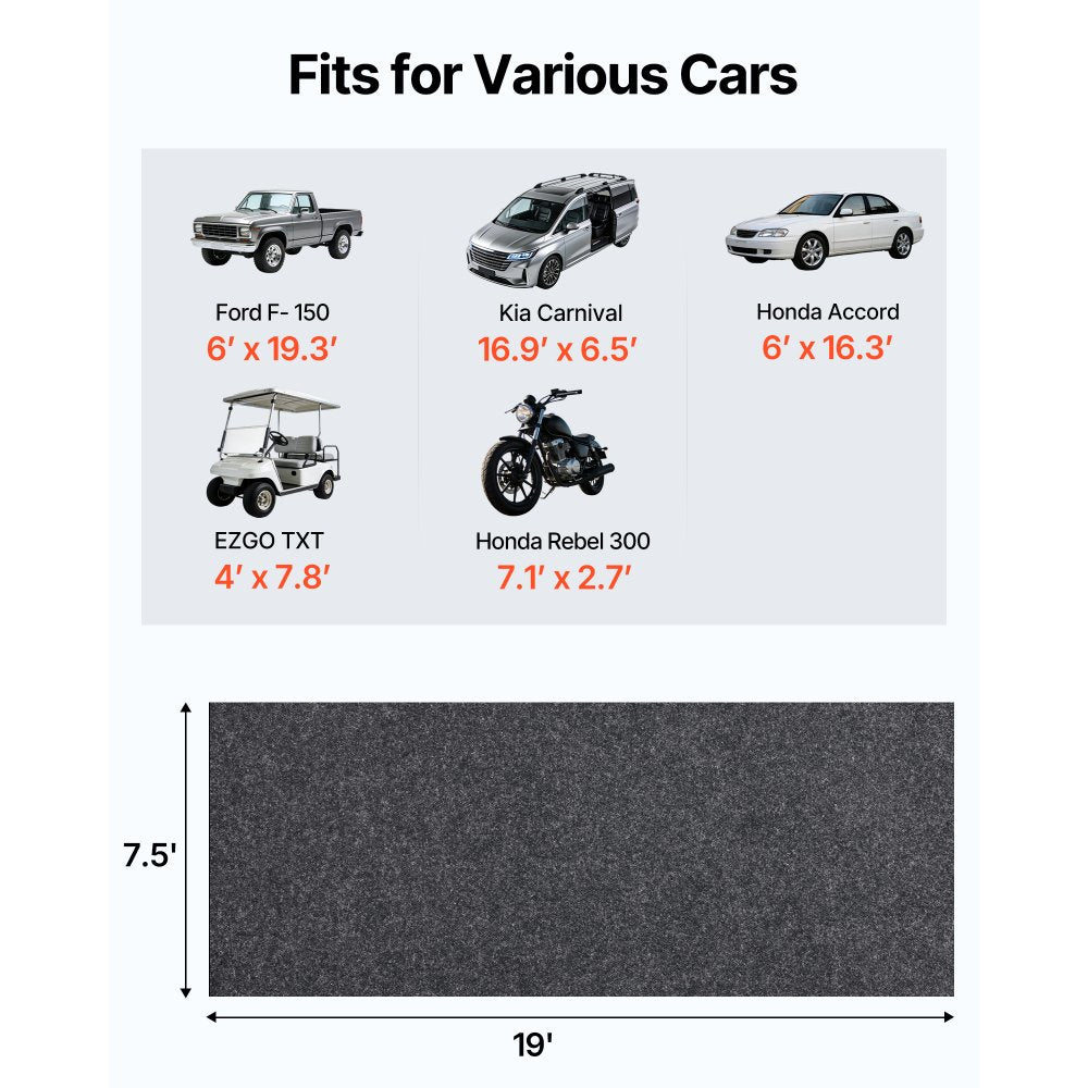 VEVOR Garage Floor Mat, 7.6'x19' Waterproof Protection from Water,Snow, Rain,Mud and Oil for Cars, Non-slip Heavy Duty Containment Mat with TPE Anti-Leak Backing & Easy to Clean & Cuttable