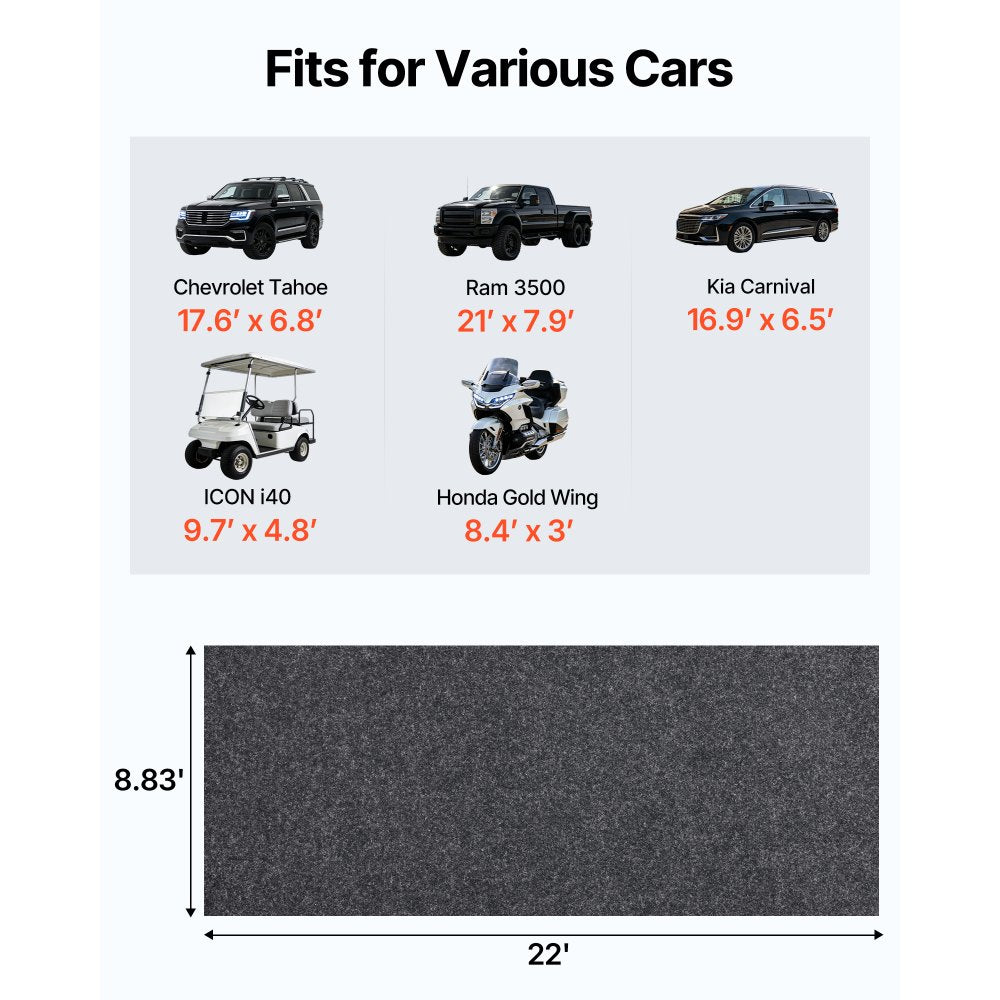 VEVOR Garage Floor Mat, 8'10"x22' Waterproof Protection from Water,Snow, Rain,Mud and Oil for Cars, Non-slip Heavy Duty Containment Mat with TPE Anti-Leak Backing & Easy to Clean & Cuttable