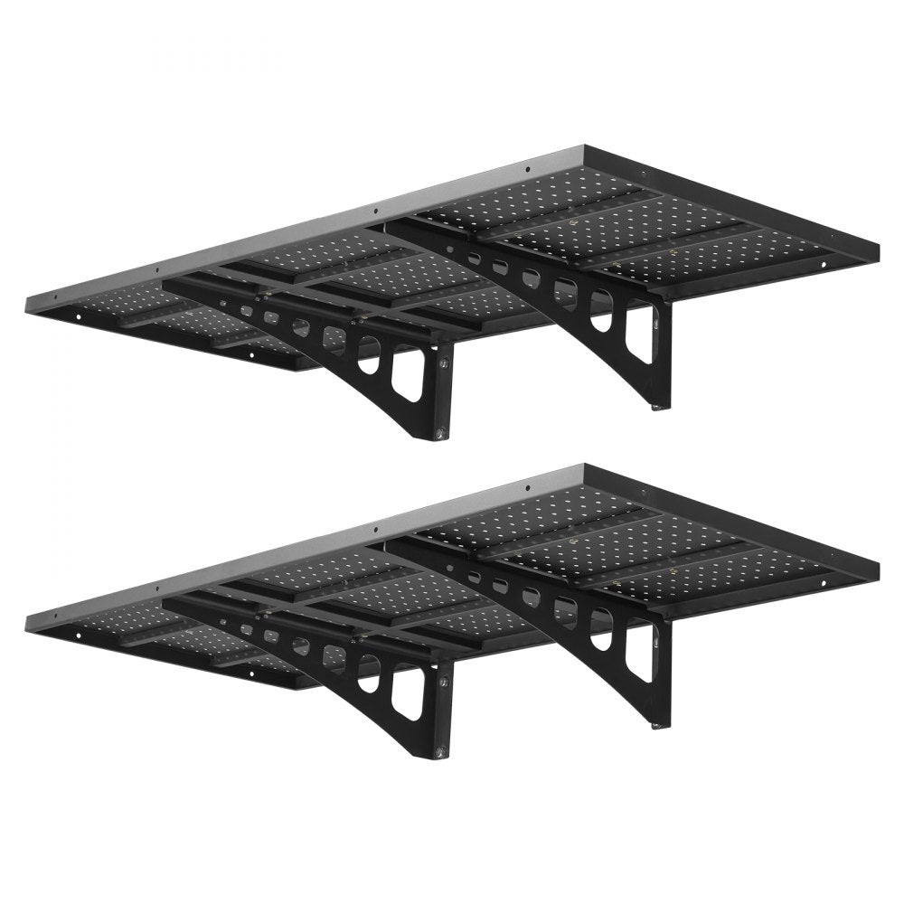 VEVOR 2-Tier Heavy Duty Wall Garage Shelving, 1.64 x 4 ft Steel Wall Mounted Shelving Unit, 19.68 x 48 Inch Per Shelf Floating Storage Metal Rack for Garage with 560 lbs Total Weight Capacity, Black