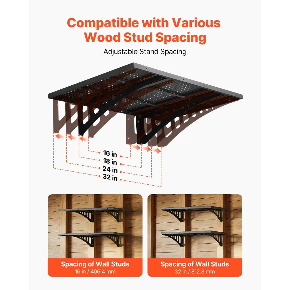 VEVOR 2-Tier Heavy Duty Wall Garage Shelving, 2 x 3 ft Steel Wall Mounted Shelving Unit, 12 x 72 Inch Per Shelf Floating Storage Metal Rack for Garage with 560 lbs Total Weight Capacity, Black