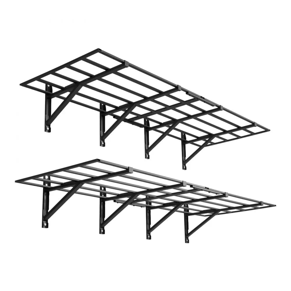VEVOR 2-Tier Heavy Duty Wall Garage Shelving, 4 Pack 2 x 3 ft Steel Wall Mounted Shelving Unit, 24 x 72 Inch Per Shelf Floating Storage Metal Rack for Garage, 1600 lbs Total Weight Capacity, Black