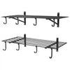 VEVOR 2-Tier Heavy Duty Wall Garage Shelving, 2 x 4 ft Steel Wall Mounted Shelving Unit with Hooks, 24 x 48 Inch Per Shelf Floating Storage Metal Rack for Garage, 520 lbs Total Weight Capacity, Black