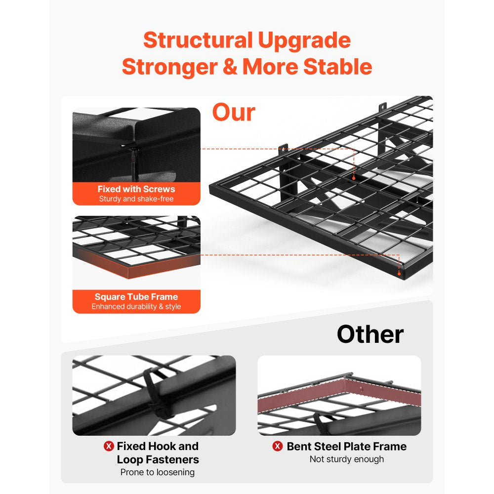 VEVOR 2-Tier Heavy Duty Wall Garage Shelving, 2 x 3 ft Steel Wall Mounted Shelving Unit with Hooks, 24 x 36 Inch Per Shelf Floating Storage Metal Rack for Garage, 500 lbs Total Weight Capacity, Black