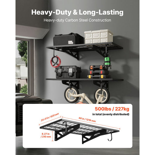 Vevor Garage Wall Shelving 2-Tier Heavy-Duty 24" x 48" Wire Mesh Rack ...