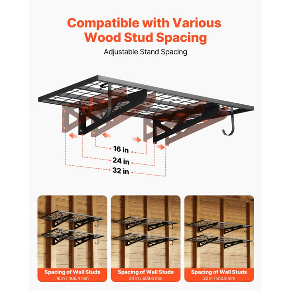 Vevor Garage Wall Shelving 2-Tier Heavy-Duty 24" x 48" Wire Mesh Rack ...