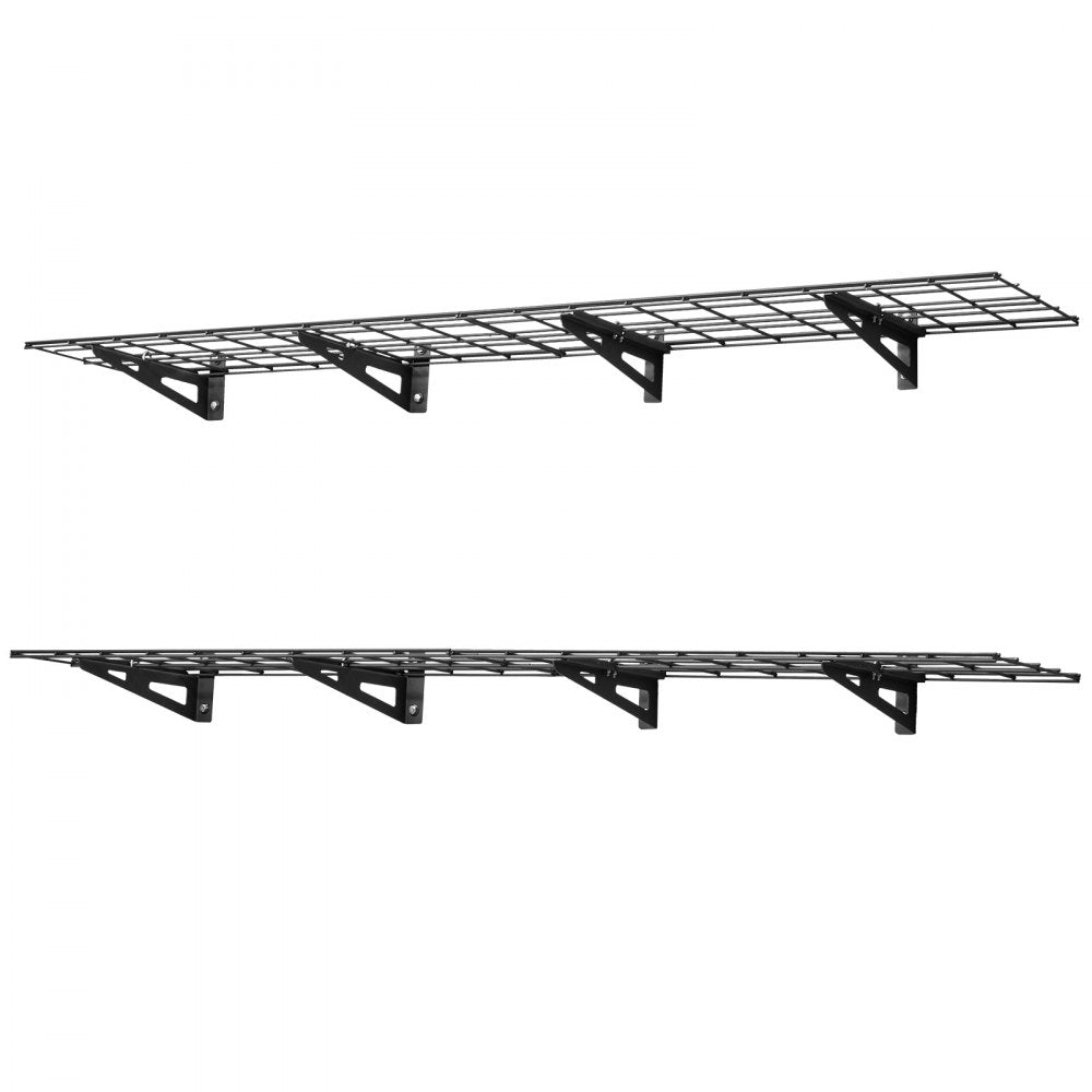 VEVOR 2-Tier Heavy Duty Wall Garage Shelving, 4 Pack 1 x 3 ft Steel Wall Mounted Shelving Unit, 12 x 72 Inch Per Shelf Floating Storage Metal Rack for Garage with 600 lbs Total Weight Capacity, Black