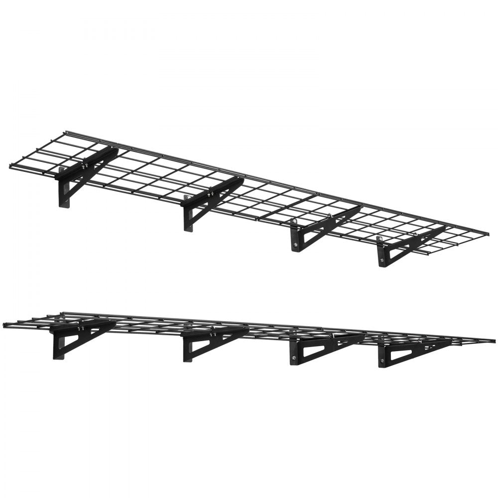 VEVOR 2-Tier Heavy Duty Wall Garage Shelving, 4 Pack 1 x 3 ft Steel Wall Mounted Shelving Unit, 12 x 72 Inch Per Shelf Floating Storage Metal Rack for Garage with 600 lbs Total Weight Capacity, Black